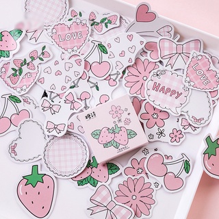 Hộp 45 Nhãn dán sticker Dâu hồng xinh xắn trang trí sổ tay bullet journal - M318