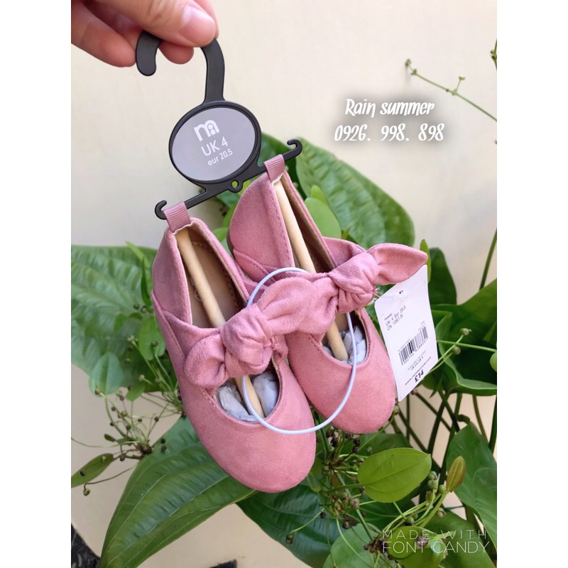 Giày nơ hồng da lộn cho bé- ảnh thật