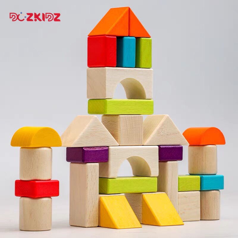 Đồ chơi xếp hình 30 khối gỗ phát triển tư duy sáng tạo cho bé trai bé gái từ 1 tuổi trở lên - DOZKIDZ