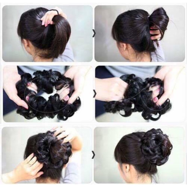 Tóc giả búi xoăn kute, tóc sợi tơ cao cấp.