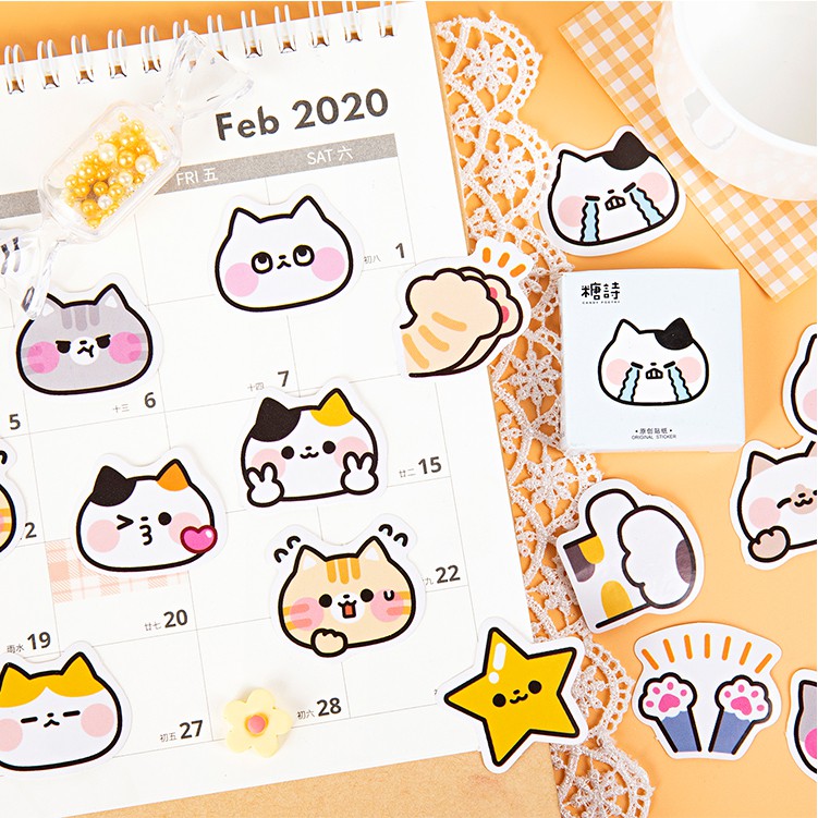 45pcs/bag Cartoon Cat Stickers Cute Diary Journal Stationery Flakes Scrapbooking DIY Decorative Sticker