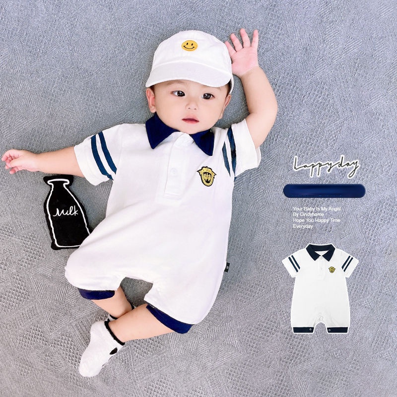 Áo Liền Quần Polo Tay Ngắn Vải Cotton Thời Trang Cao Cấp Dành Cho Bé Sơ Sinh