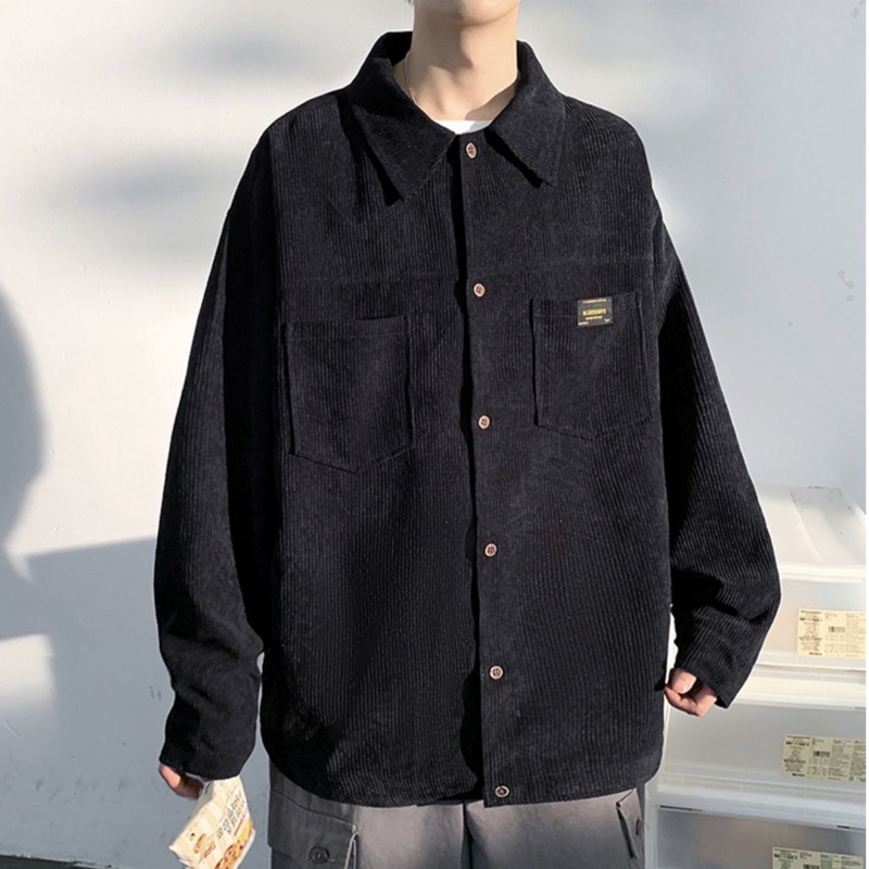 Sơ mi nhung tăm mix túi ngực thêu logo form rộng unisex KPis Clothes sale 50% | BigBuy360 - bigbuy360.vn