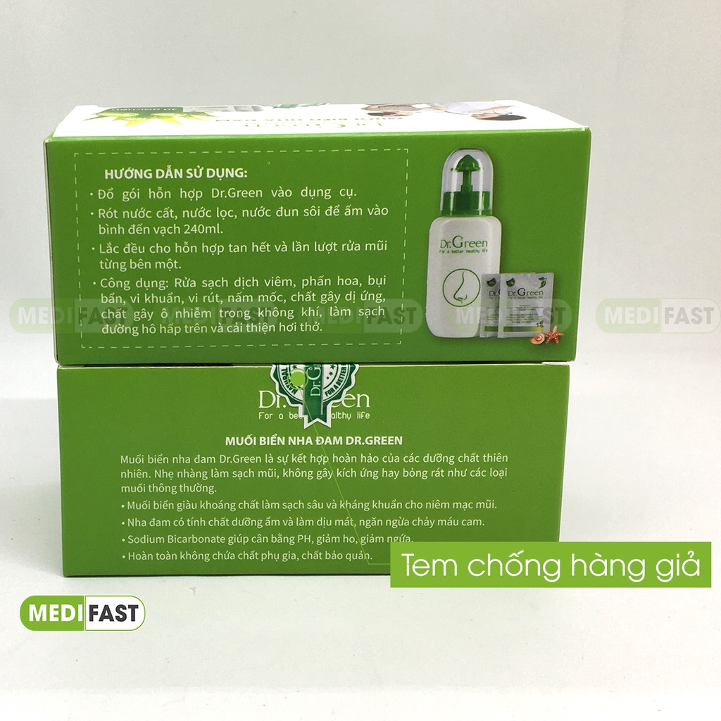 Muối rủa mũi Dr Green Nha Đam - Hộp 30 gói - Muối nha đam sạch sâu