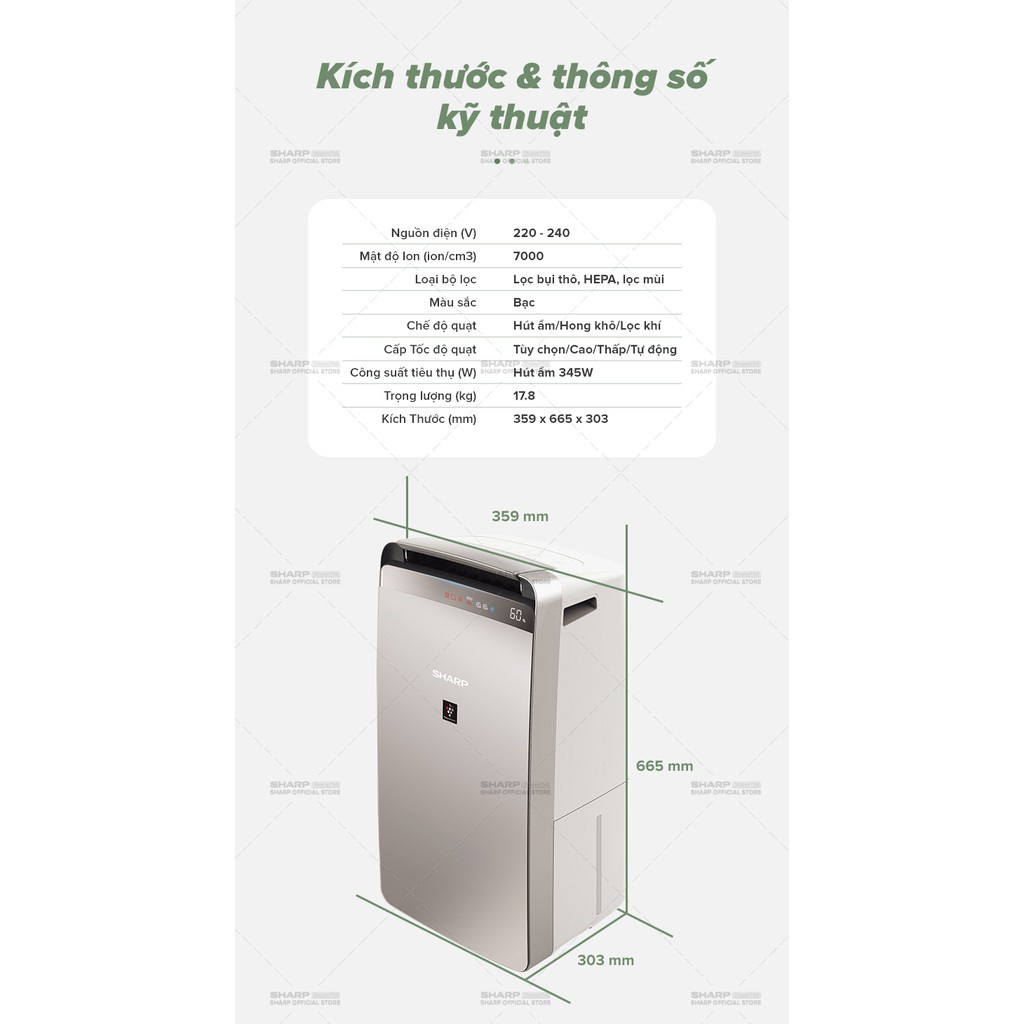Máy lọc không khí hút ẩm SHARP DW-J27FV-S - Hàng chính hãng