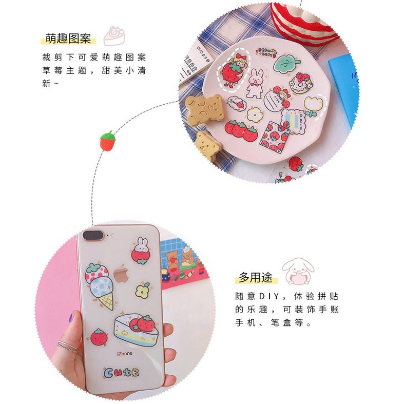 [Mã LIFEB04ALL giảm 10% tối đa 15K đơn 0Đ] Set 4 tấm sticker bé dâu PVC xịn sò - MiuSua