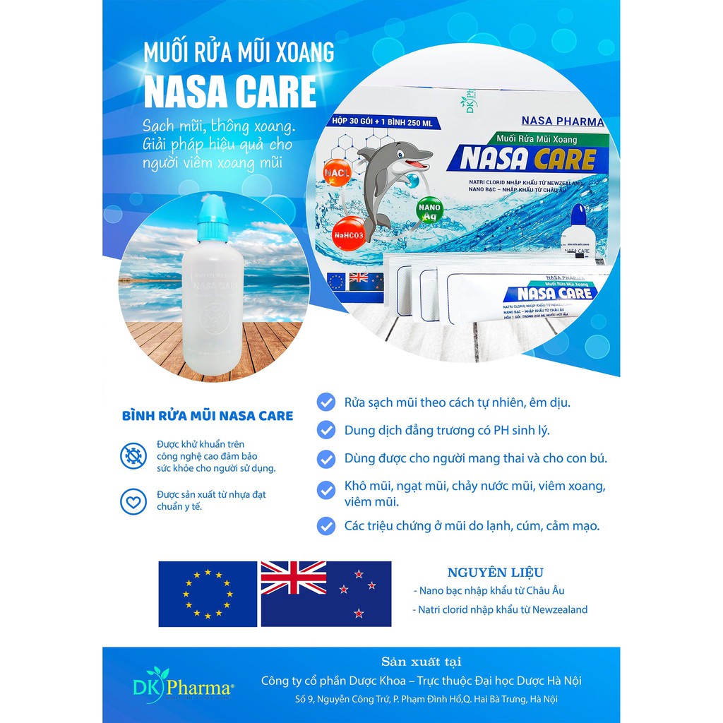 Muối rửa mũi xoang NASA CARE: Nano bạc Châu Âu, Natri clorid(tiêu chuẩn BP/USP) giúp loại bỏ chất nhầy, bụi bẩn | BigBuy360 - bigbuy360.vn