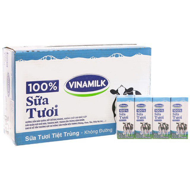 Thùng 48 hộp sữa tươi tiệt trùng Vinamilk không đường 180ml/hộp