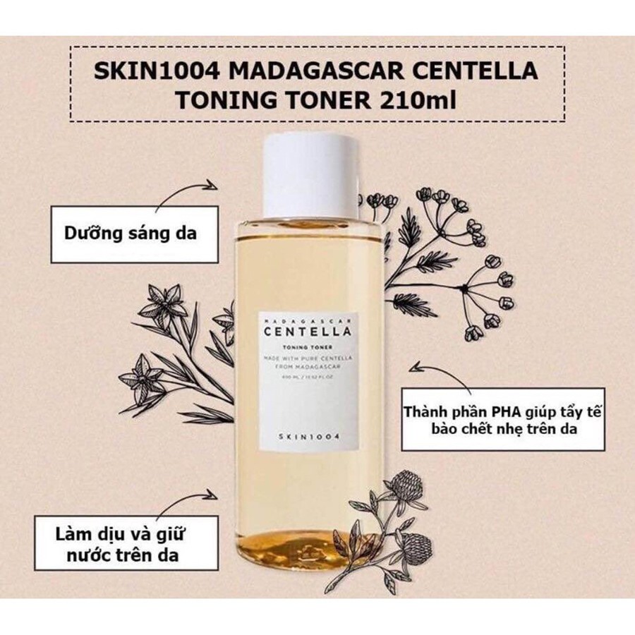 Nước hoa hồng chiết xuất rau má tái tạo, và cấp ẩm tuyệt đối cho da Skin1004 madagascar centella toning 210ml