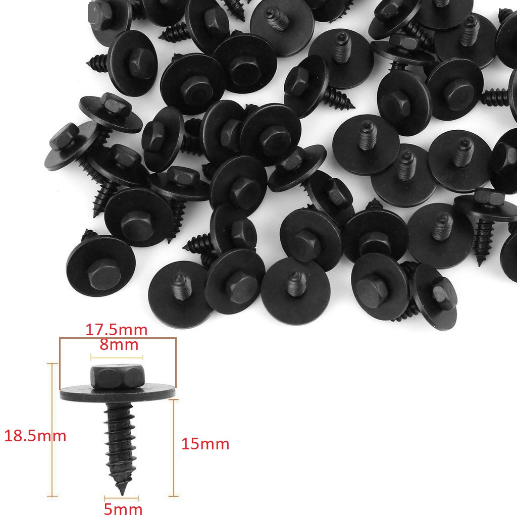 Set 20 ốc vít bằng kim loại 5mm có vòng đệm cho tấm chắn bùn xe hơi BMW - Đinh tán , chốt cho ô tô