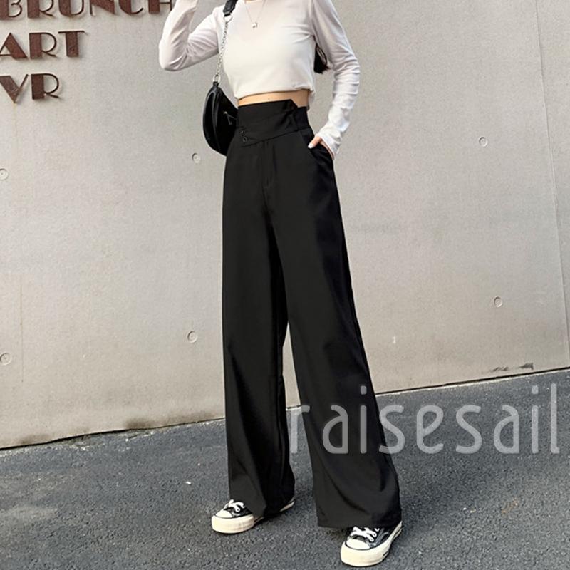 Rs quần ống rộng Lưng Cao Màu Trơn Phối Túi Thời Trang Cho Nữ | BigBuy360 - bigbuy360.vn