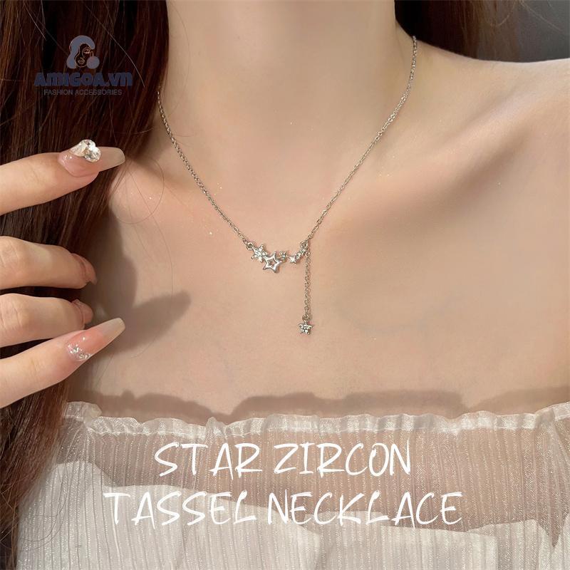 ✨✨Vòng cổ Mạ Bạc 925 Mặt Ngôi Sao Tua Rua Thời Trang Cho Nữ