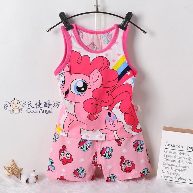 # Bộ đồ thun cotton ba lỗ bé gái# bộ đồ thun bé gái peppa,pony, kitty, thỏ, mickey, nàng tiên cá, mèo, voi#