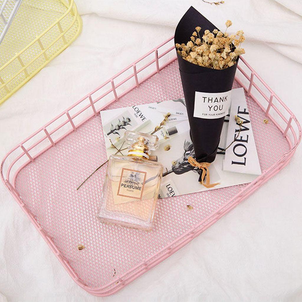 Hộp Đựng Đồ Trang Điểm Bằng Kim Loại Đáy Lưới Hình Chữ Nhật Chất Lượng Cao Phong Cách Bắc