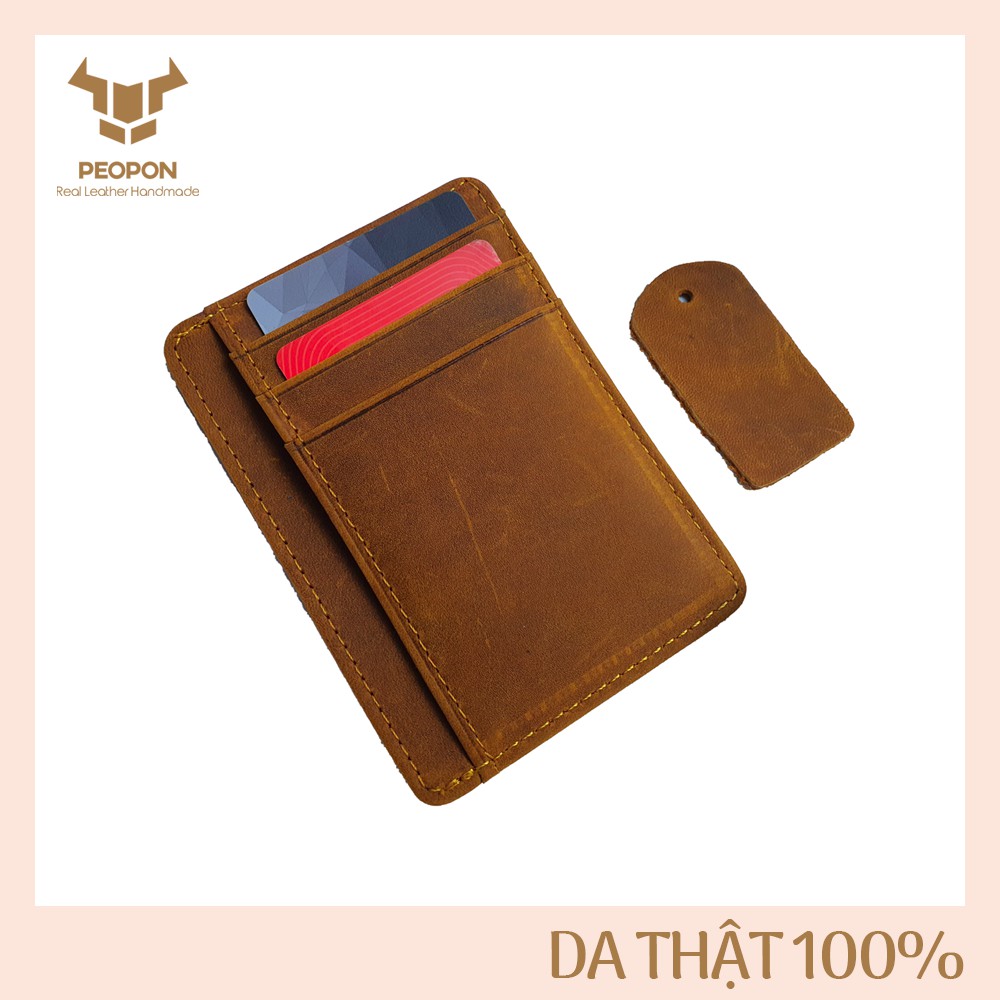 [DA BÒ THẬT] Ví Mini Đựng Thẻ Card Holder Nam Nữ Nhỏ Gọn Tiện Lợi - Da Bò Sáp - Bảo Hành 3 Năm