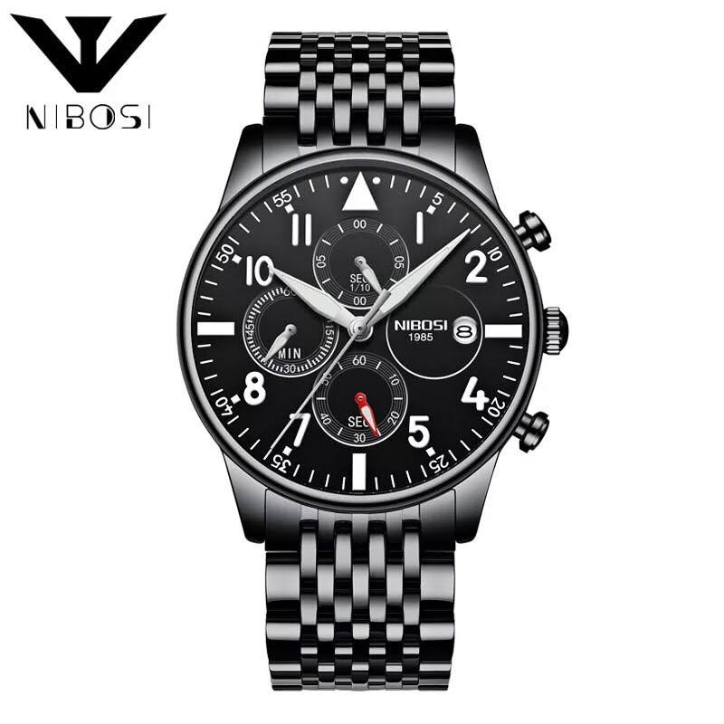 Đồng hồ nam NIBOSI chính hãng 6 kim Dây Inox siêu bền +Tặng hộp đồng hồ + Pin dự phòng