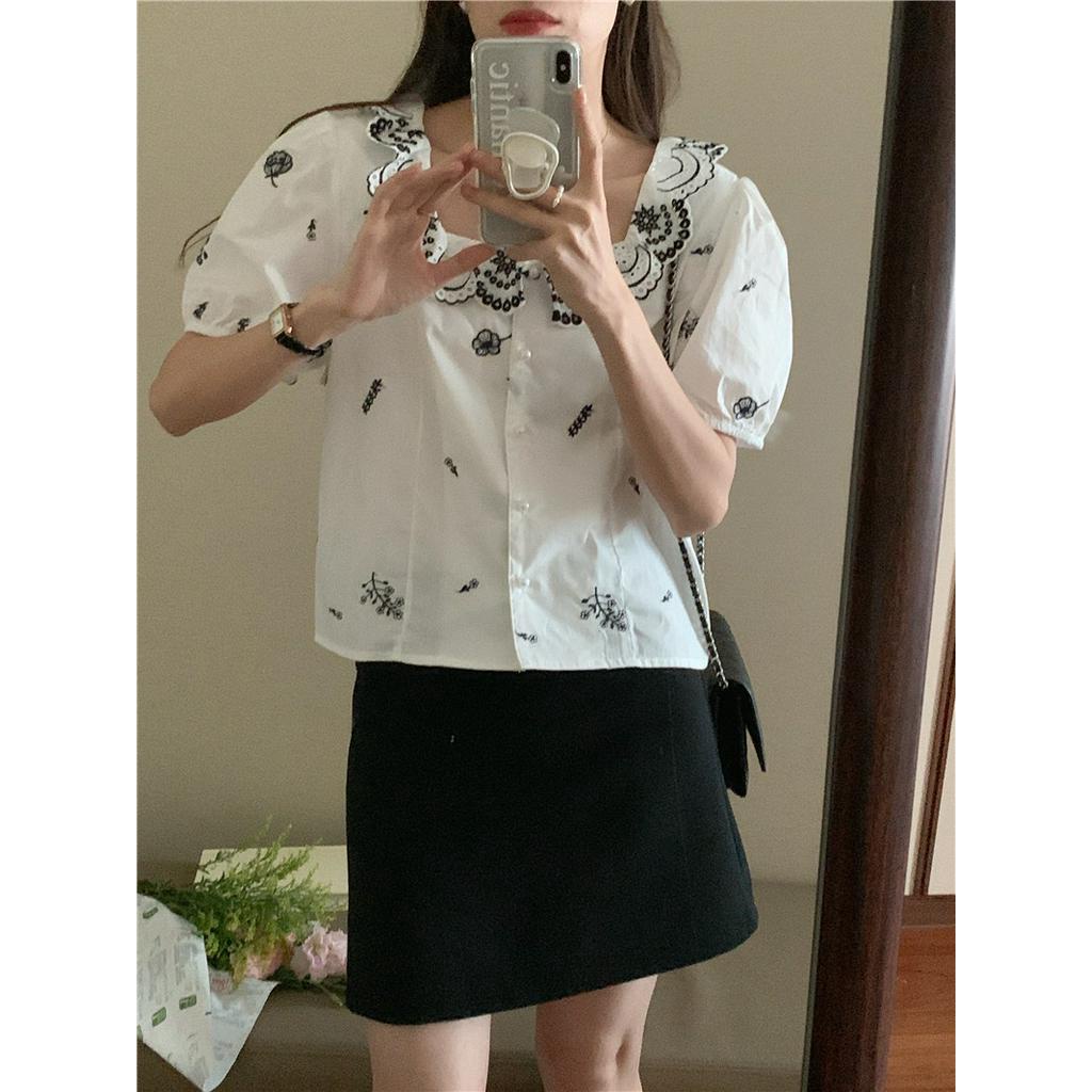 Áo Sơ Mi Ngắn Tay Thêu Họa Tiết Phong Cách Hàn Quốc 53508