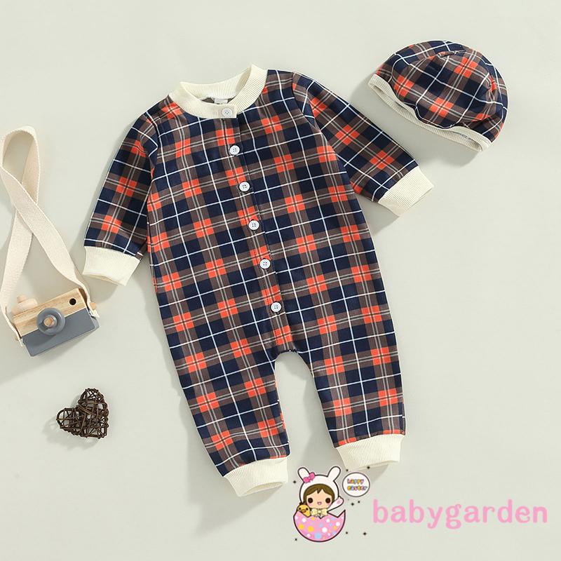 Bộ Áo Liền Quần Tay Dài Cài Nút + Mũ Trùm Đầu Thời Trang Mùa Thu Cho Bé Trai 0-24 Tháng Tuổi