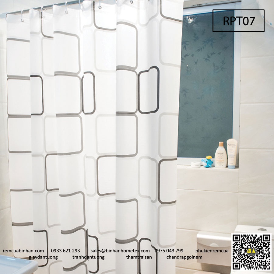 Rèm Phòng Tắm Kẻ Ô Vuông Phong Cách Hàn Quốc Màn Cửa Nhà Tắm RPT07