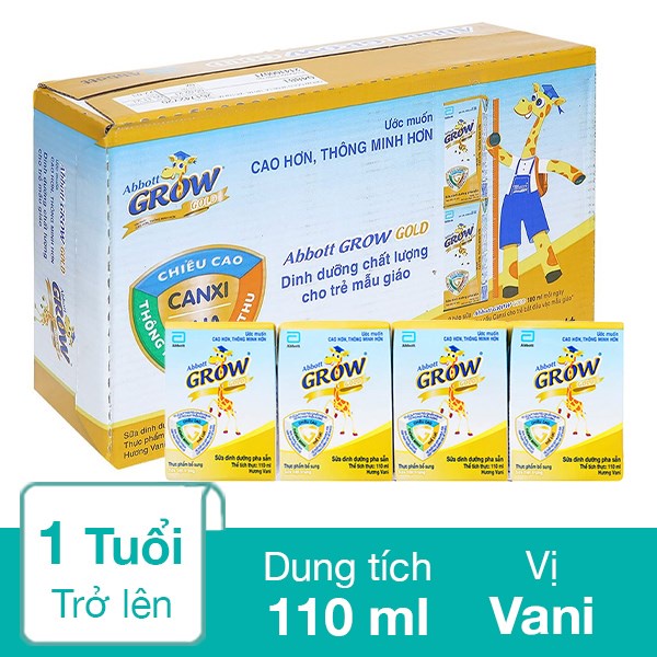 Thùng 48 hộp sữa bột pha sẵn Abbott Grow Gold vani  110ml -180ml