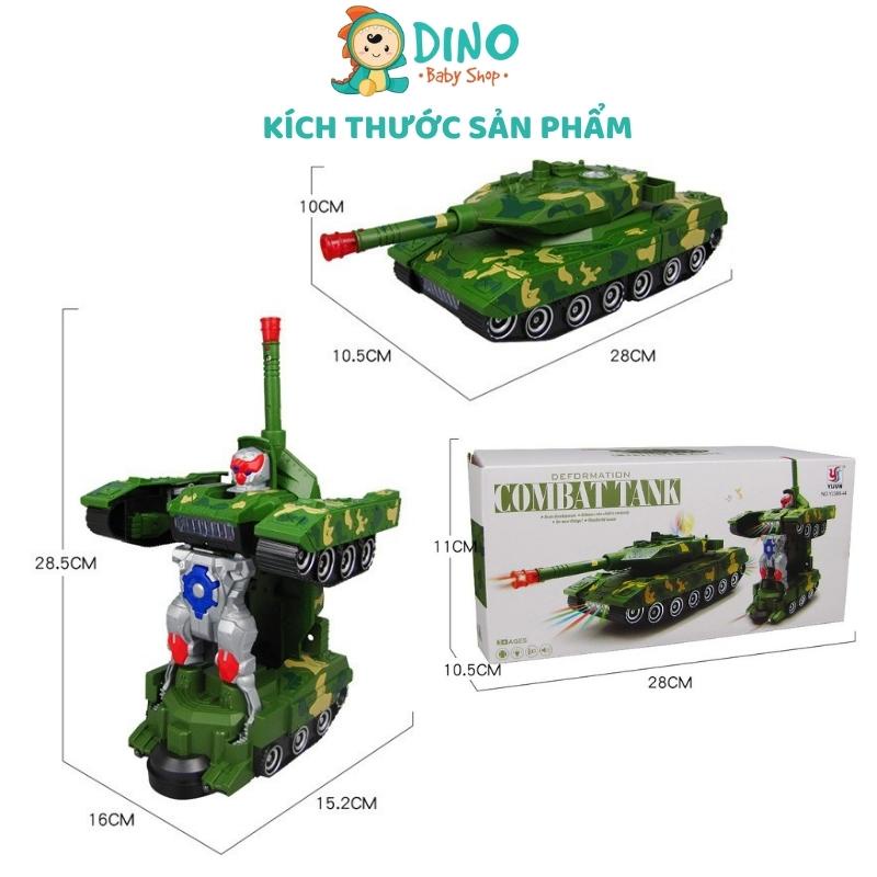 Xe tăng biến hình robot tự động, Đồ chơi robot xe tăng 2in1 có đèn và nhạc cho bé vui chơi DiNo