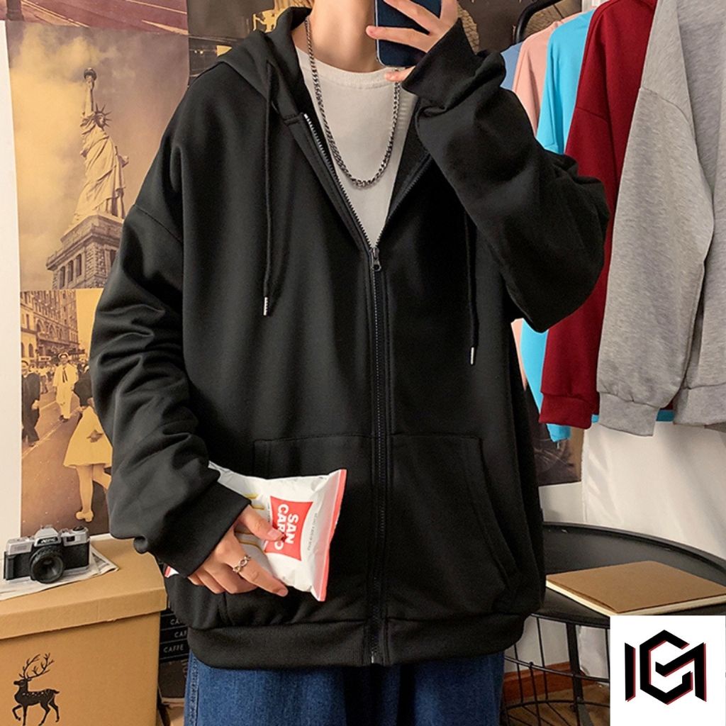 Áo Khoác Nỉ, Áo Khoác Hoodie Basic kéo khóa form rộng unisex Nam Nữ 2 màu CHUMI phong cách Hàn Quốc CM040
