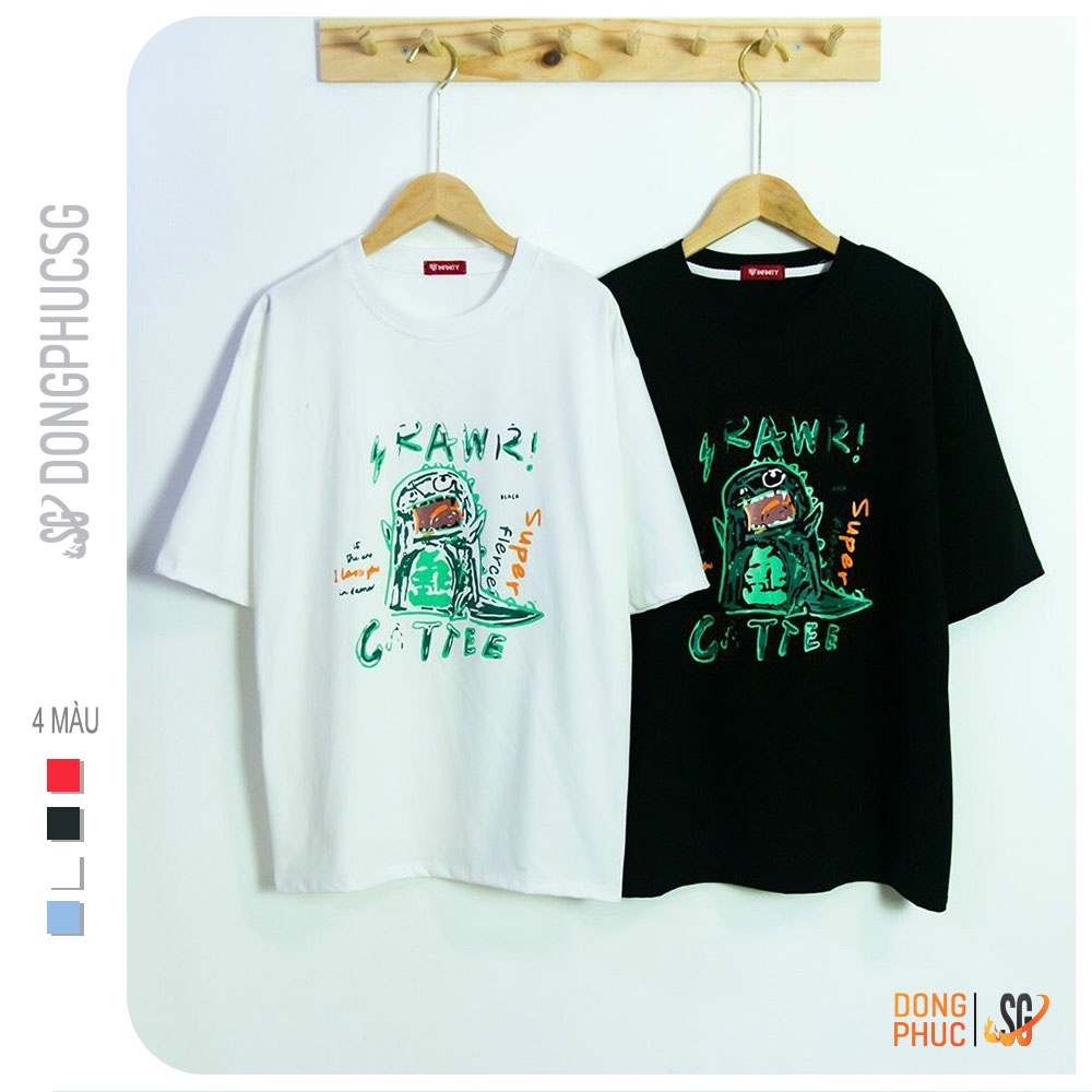 Áo thun tay lỡ unisex form rộng nam nữ ulzzang mẫu khủng long Cattee chất thun dày dặn TL03