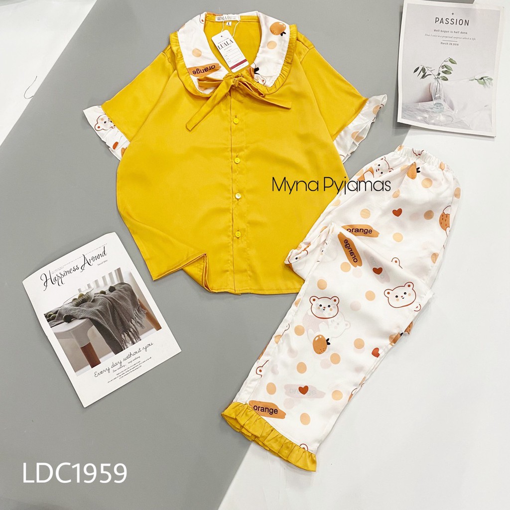 Bộ Mặc Nhà, Pijama Lụa Cao Cấp Áo Cộc Quần Dài, hàng có size, quần có túi | BigBuy360 - bigbuy360.vn