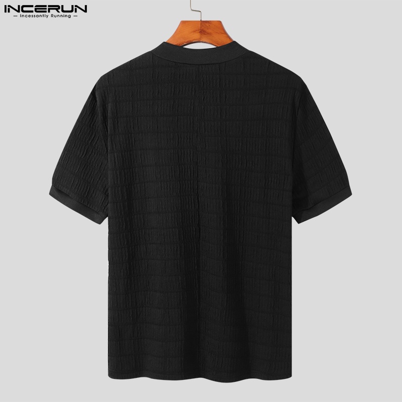 Áo thun INCERUN tay ngắn cổ cao màu trắng/đen thời trang cho nam