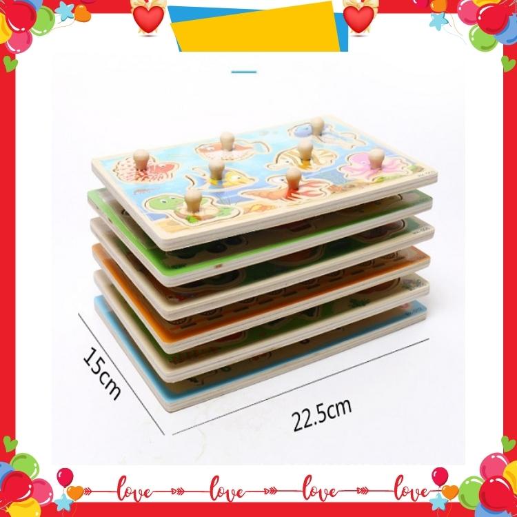 Bảng ghép hình núm gỗ cho bé dạy đếm số nhận diện con vật phương tiện giao thông