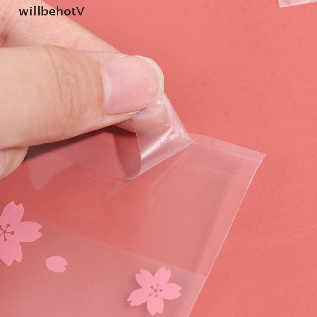 Set 100 túi nhựa đựng bánh kẹo họa tiết hoa anh đào chấm bi xinh xắn dễ thương