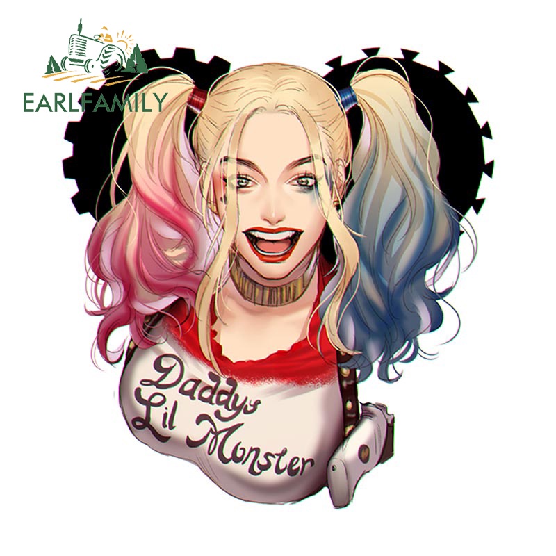 Earlfamily Sticker Dán Chống Trầy 13Cmx12Cm Hình harley quinn Hoạt Hình Trang Trí Xe Hơi