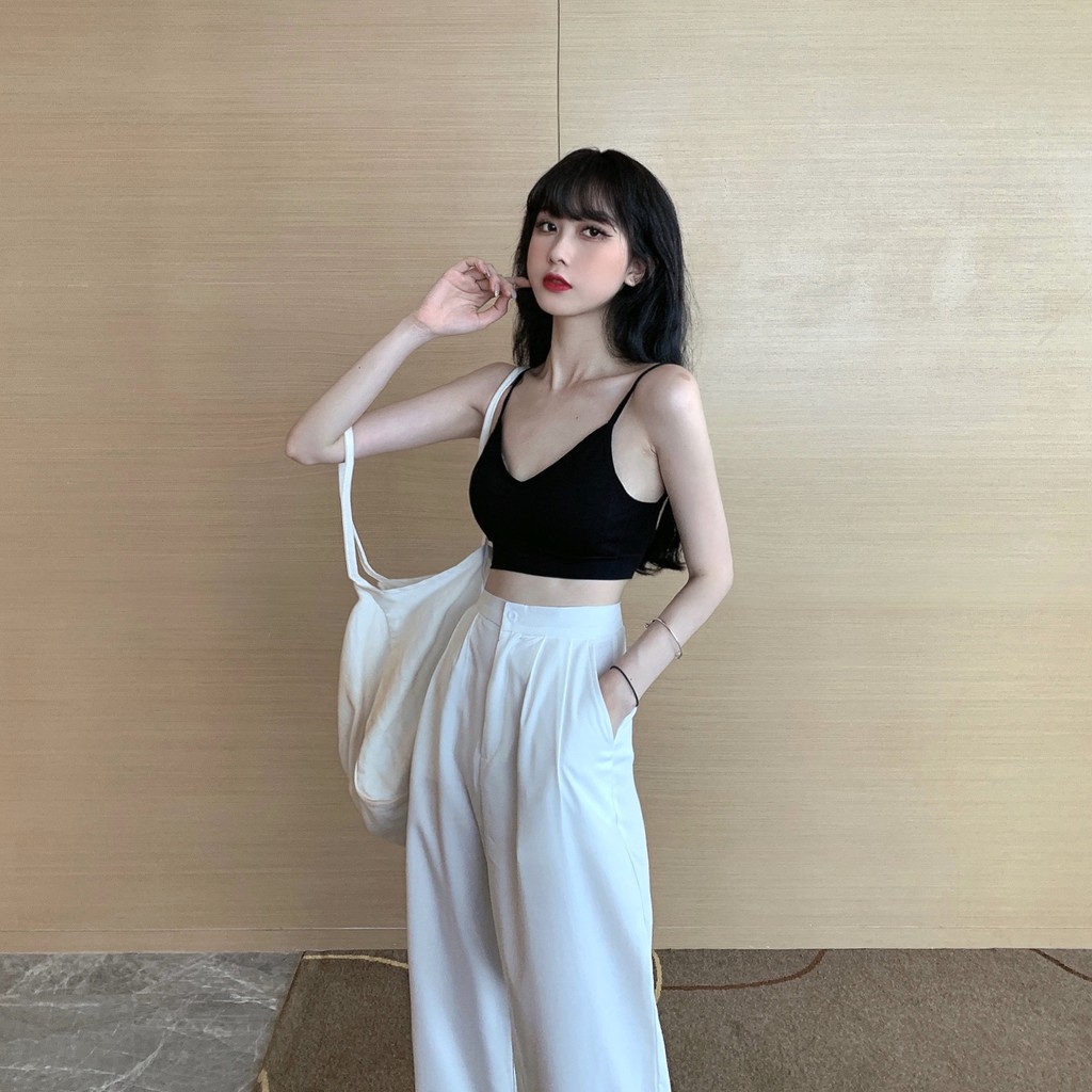 [Mã BMBAU50 giảm 50K đơn 150K] Quần kaki lưng cao ống rộng màu trắng HQD39 Hỉn Hỉn Store