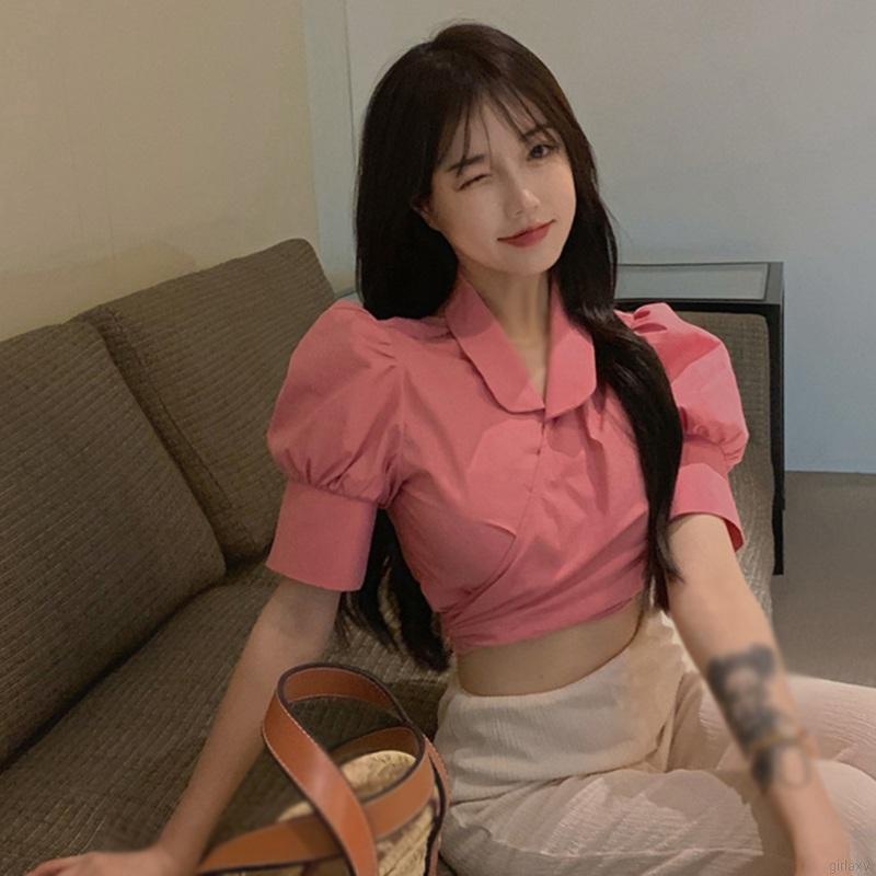 Áo Croptop Tay Ngắn Cổ Chữ V Họa Tiết Sọc Caro Phong Cách Hàn Quốc | BigBuy360 - bigbuy360.vn