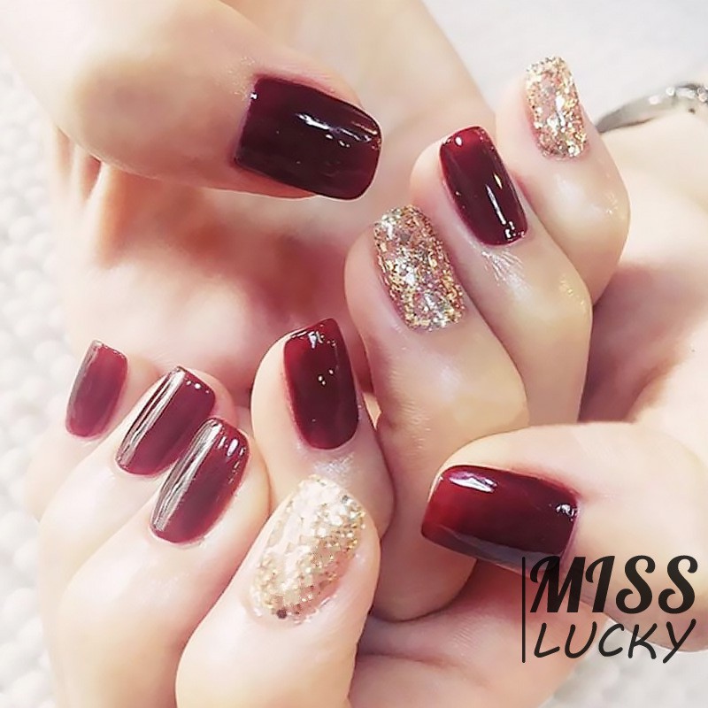 Bộ 24 móng tay giả sơn tông đỏ sang trọng