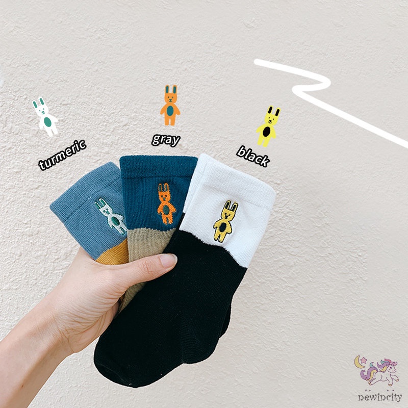 Set 3 Đôi Vớ Thêu Họa Tiết Hoạt Hình Nhiều Màu Sắc Phong Cách Hàn Quốc Cho Bé