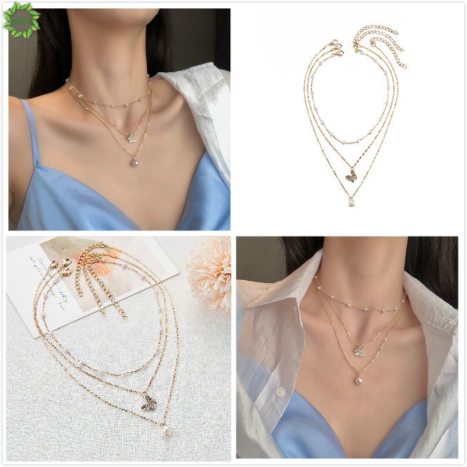 Dây chuyền hợp kim hình bướm/ đính ngọc trai nhân tạo xinh xắn dành cho nữ