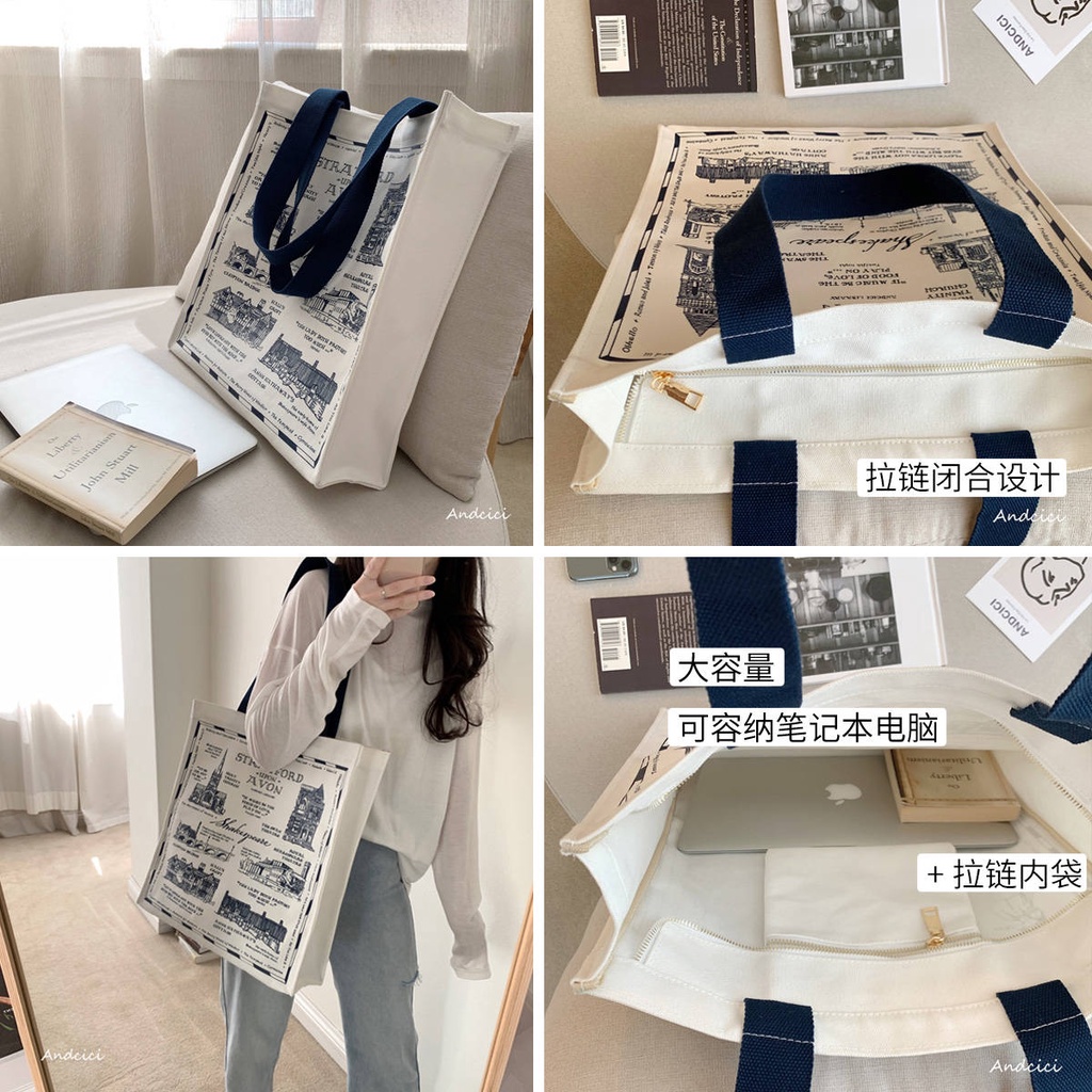 Túi Canvas. Andcici @ Phiên Bản Giới Hạn ~ Túi Xách Canvas Đi Học Cỡ Lớn In Hình Shakespeare UK Cho Nam Và Nữ