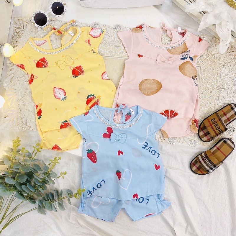 Bộ lanh nơ ngực 2 bèo nhún xinh xắn cho bé gái - BLNN2