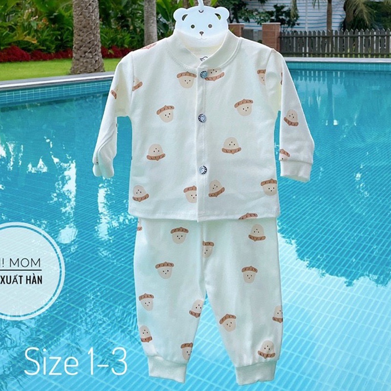 Bộ đồ dài tay thu đông cho bé trai, bé gái sơ sinh cúc giữa vải nỉ cotton cao cấp _ B62