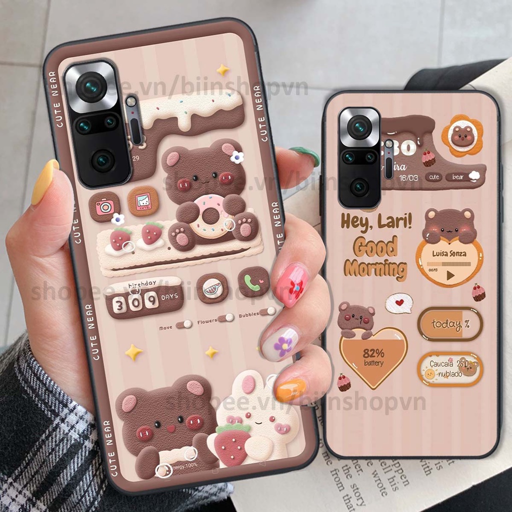 Ốp Xiaomi Redmi Note 10 / Note 10 Pro in 3D icon gấu nổi siêu xinh, siêu đáng yêu, cá tính phong cách
