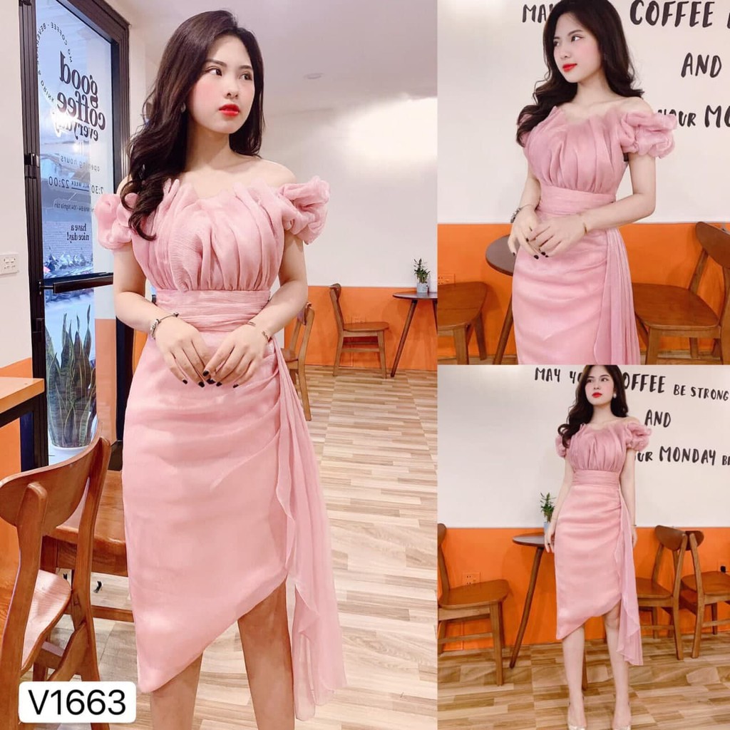 Đầm thiết kế dáng ôm chất tơ hàn cao cấp cách điệu ngực V1663__Hela Shop [Kèm ảnh thật] | BigBuy360 - bigbuy360.vn