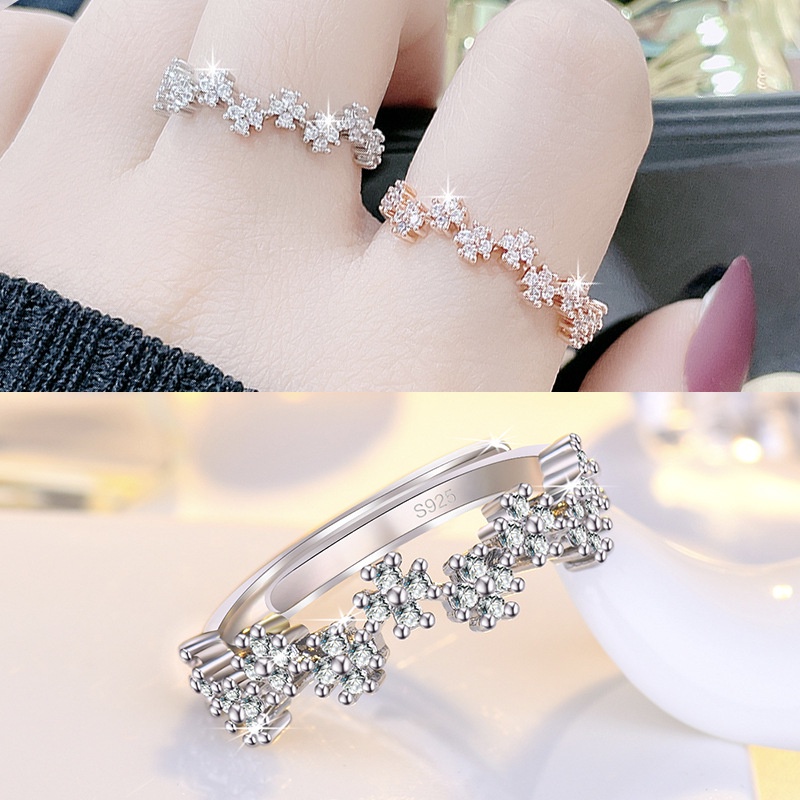 925 Silver Rings Women Korean Fashion Adjustable Crystal Rings Wedding Rings Accessories Gifts