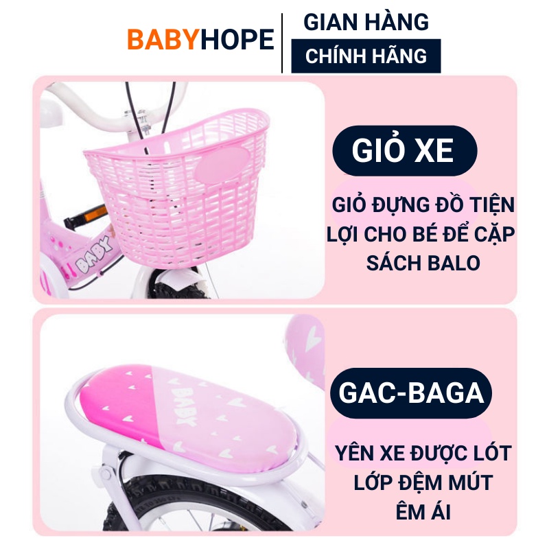 Xe đạp trẻ em size 12 - 14 -16 inch cho bé  từ 2 đến 8 tuổi có bánh phụ giỏ xe, còi