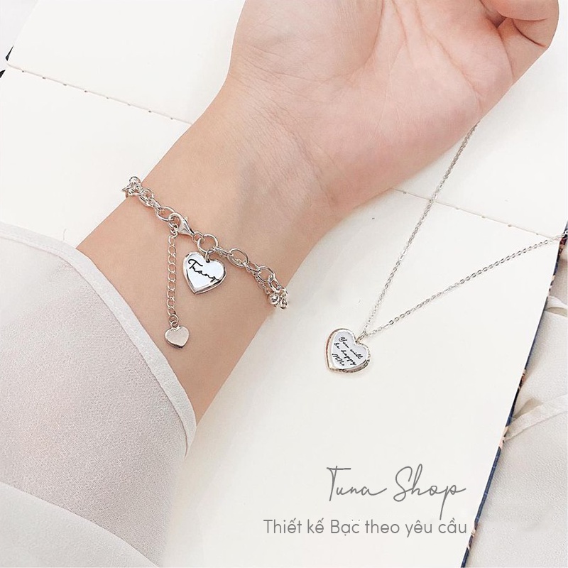 Lắc tay Bạc nữ thiết kế, Vòng tay 𝐊𝐡𝐚̆́𝐜 𝐜𝐡𝐮̛̃ 𝐯𝐚̀ 𝐥𝐚̀𝐦 𝐬𝐢𝐳𝐞 𝐭𝐡𝐞𝐨 𝐲𝐞̂𝐮 𝐜𝐚̂̀𝐮- 𝐀̉𝐧𝐡 𝐭𝐡𝐚̣̂𝐭 Cam kết chuẩn Bạc TUNASILVER