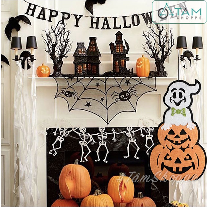 [VÁI DÀY-SỬ DỤNG NHIỀU LẦN] Mô hình treo trang trí Halloween vải nỉ phối màu nhiều kiểu HLW-BTC-06