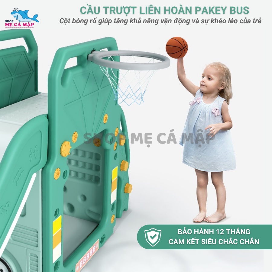 Cầu trượt cho bé Bus Pakey nhập khẩu chính ngạch, cầu trượt chịu tải trọng 100kg chắc chắn