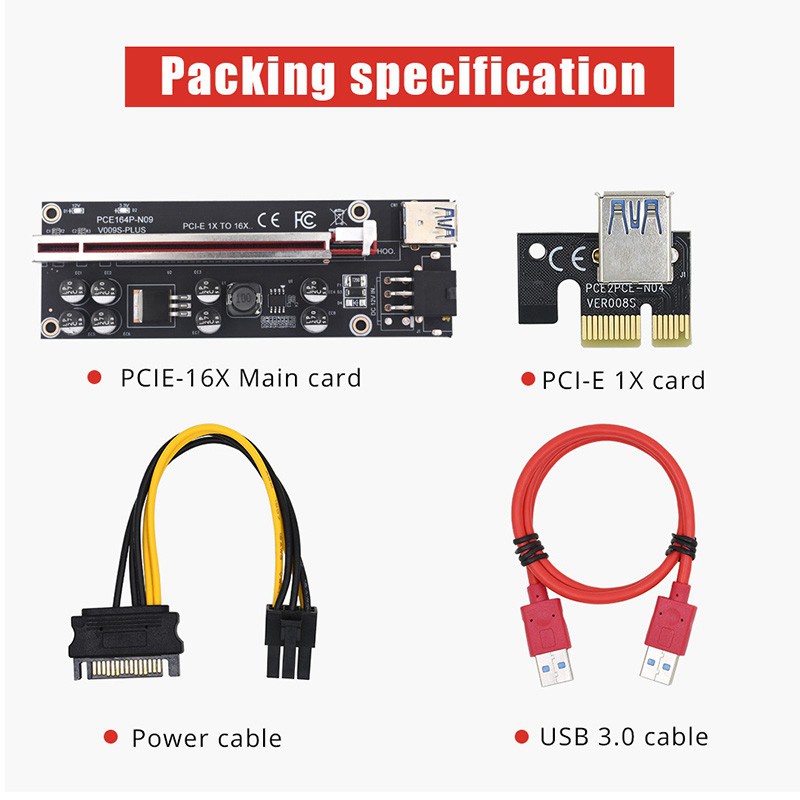 PCIE Riser 009S Plus Mining Super Version PCIE X16 PCI Express Extension Riser Card for Mining Video Card-Black Slot
