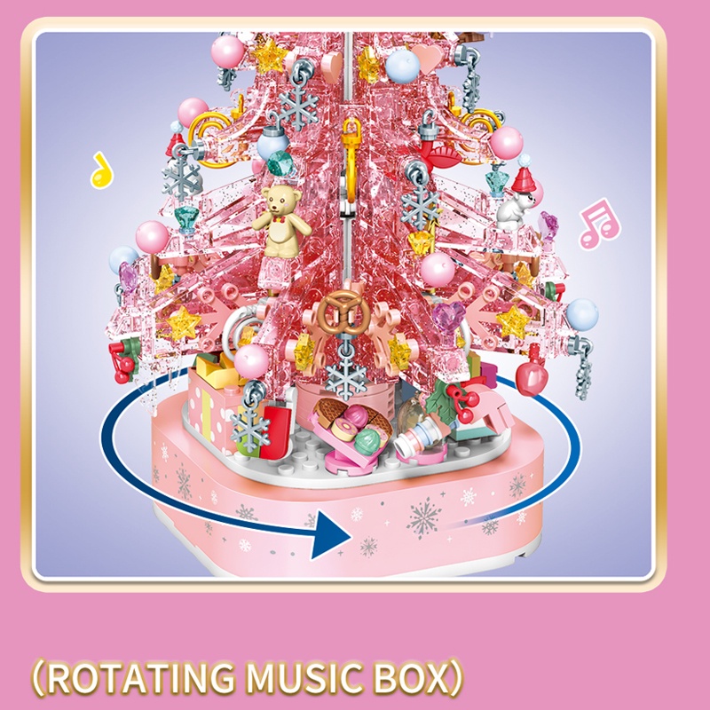 Đồ chơi Lắp ráp Mô hình Cây thông giáng sinh Christmas tree Music Box With Light Pink Tree Sembo 605024