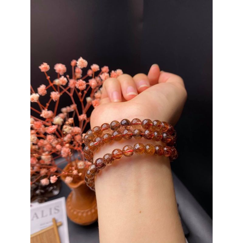 Vòng tay đá(TA) tóc nâu đỏ ánh kim 6li 8li 10li 12li